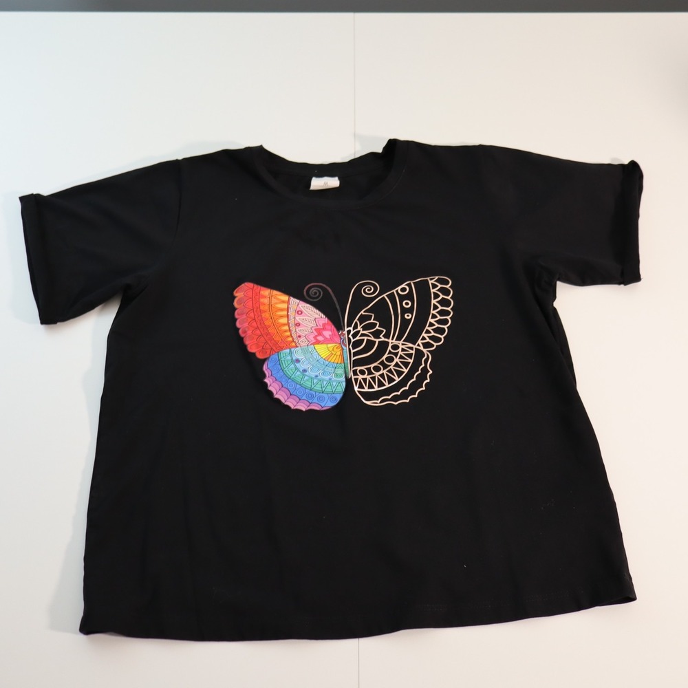 Quacker Factory Kids Girls Black Colorful Butterfly T-Shirt Size M Short Sleeve